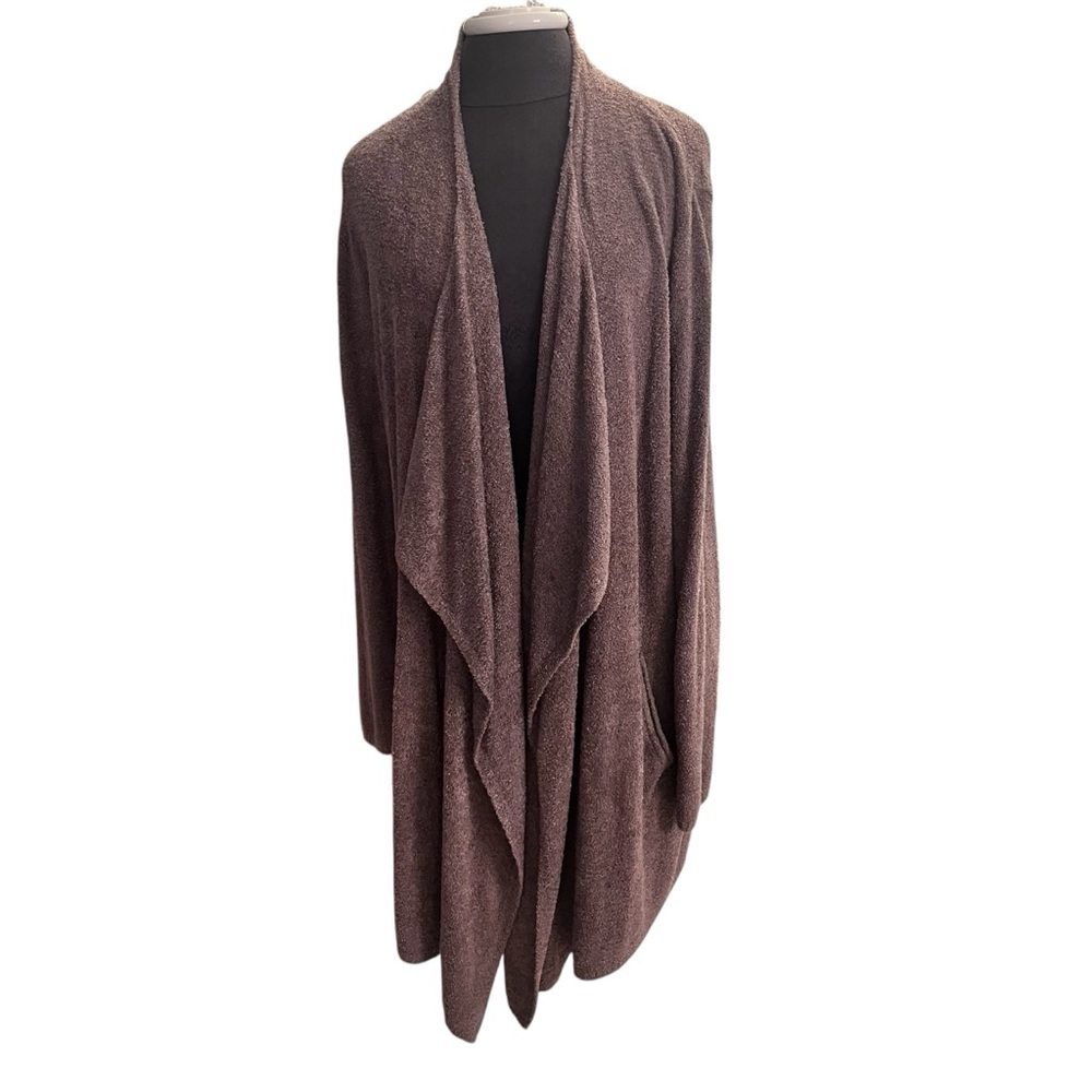 Barefoot Dreams Cozychic Warm Brown Terry Waterfall Cardigan Pockets 1X